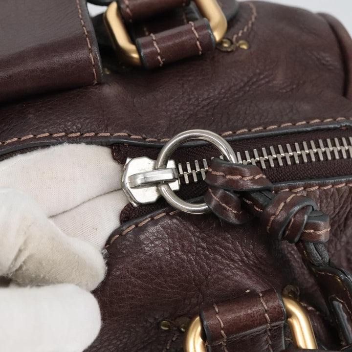 Chloe Paddington Hand Bag Leather Brown Gold Silver am7160