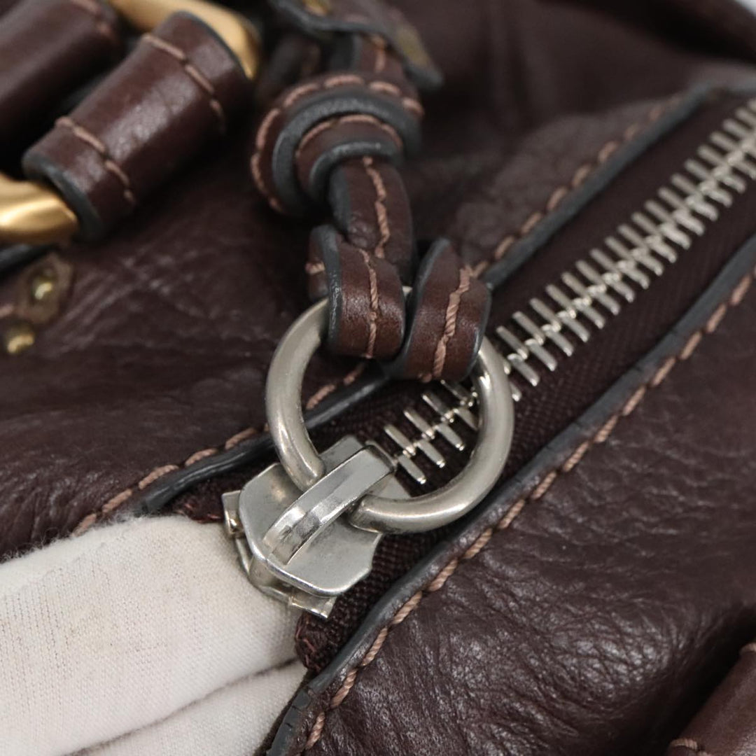Chloe Paddington Hand Bag Leather Brown Gold Silver am7160