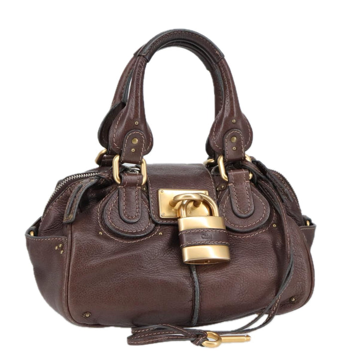 Chloe Paddington Hand Bag Leather Brown Gold Silver am7160