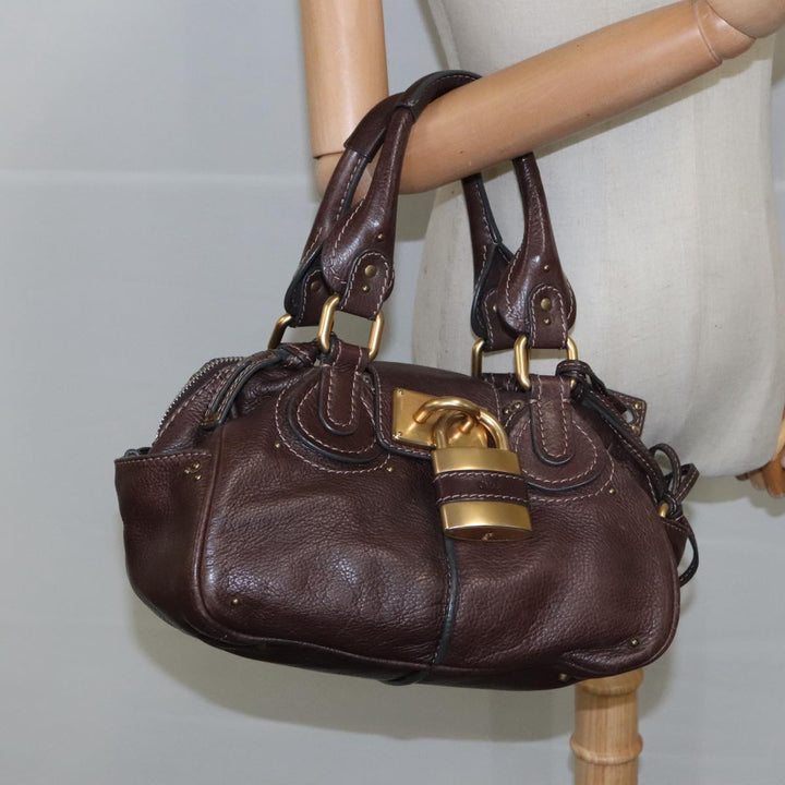 Chloe Paddington Hand Bag Leather Brown Gold Silver am7160