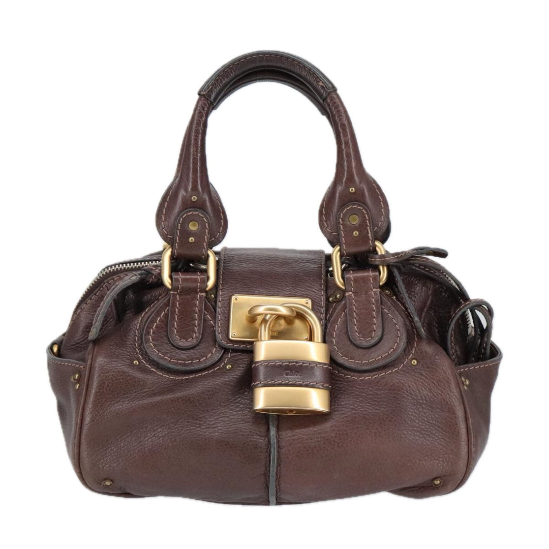 Chloe Paddington Hand Bag Leather Brown Gold Silver am7160