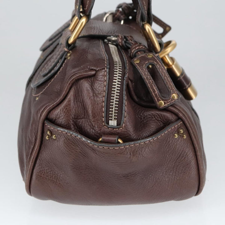 Chloe Paddington Hand Bag Leather Brown Gold Silver am7160