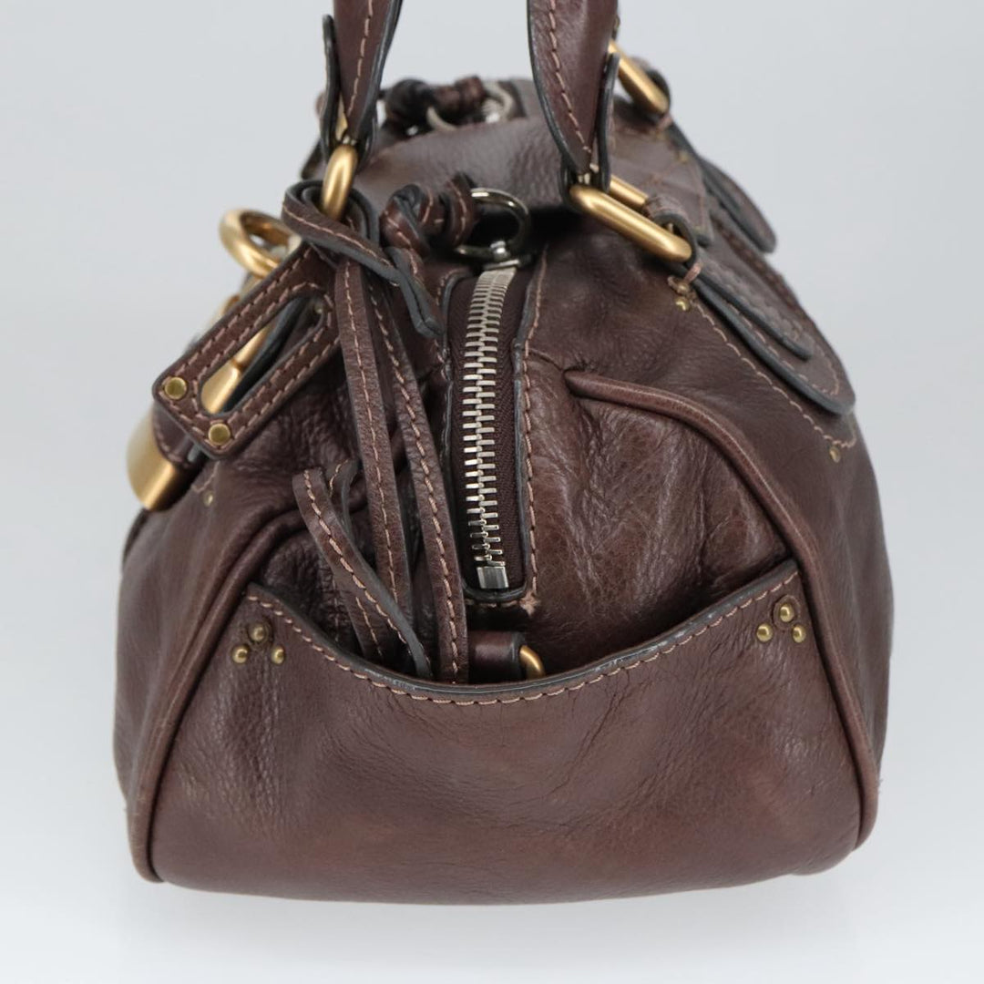 Chloe Paddington Hand Bag Leather Brown Gold Silver am7160