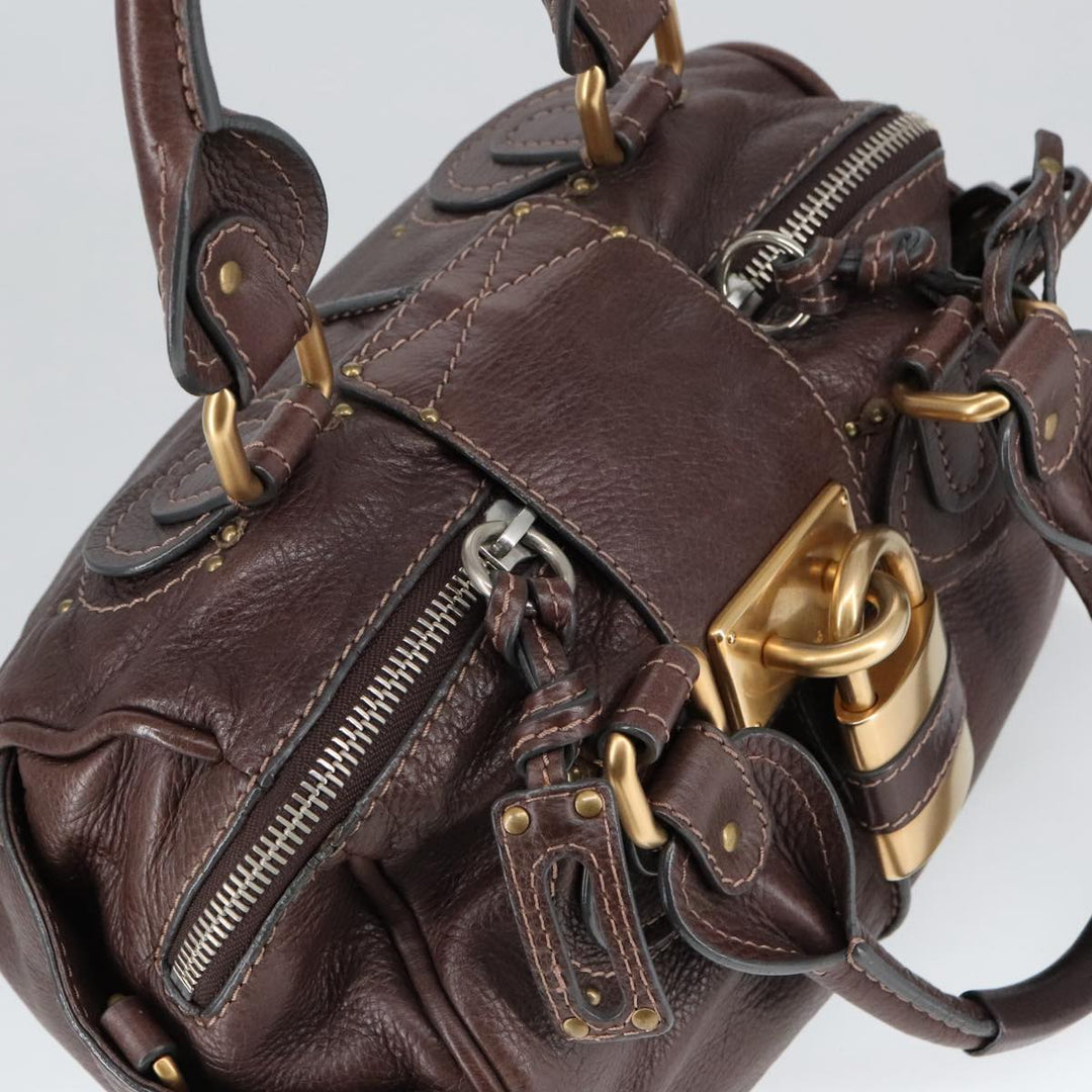 Chloe Paddington Hand Bag Leather Brown Gold Silver am7160
