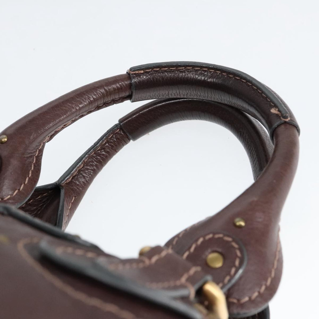 Chloe Paddington Hand Bag Leather Brown Gold Silver am7160