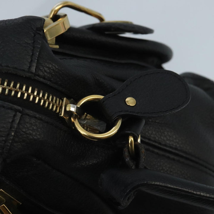 Chloe Paraty Hand Bag Leather 2way Black Gold am7170