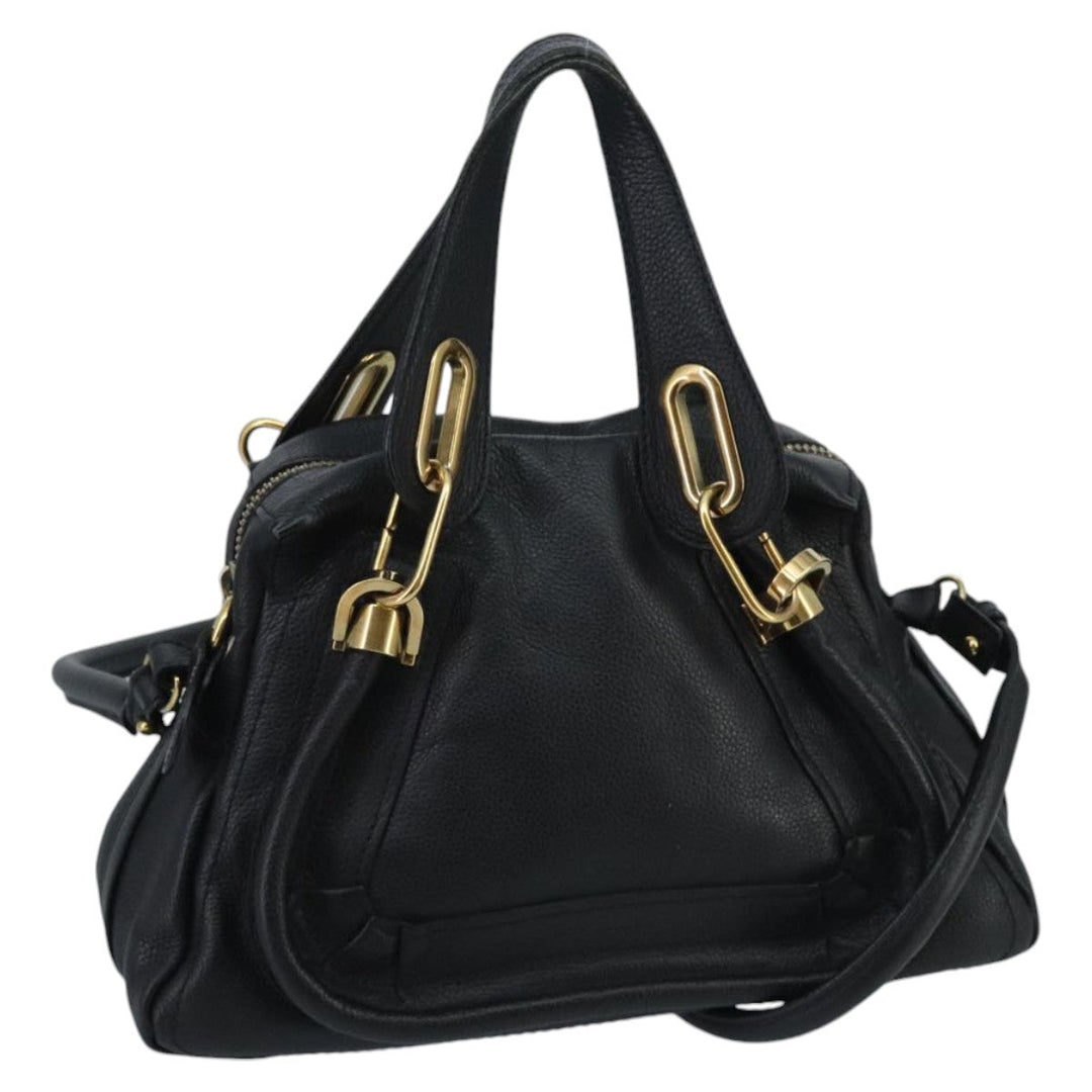 Chloe Paraty Hand Bag Leather 2way Black Gold am7170