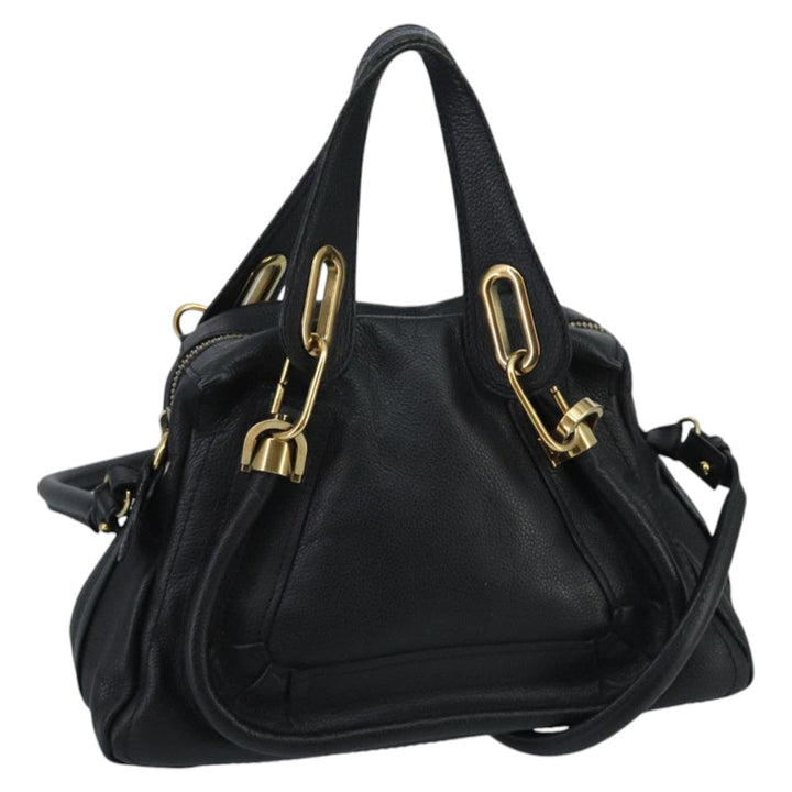 Chloe Paraty Hand Bag Leather 2way Black Gold am7170