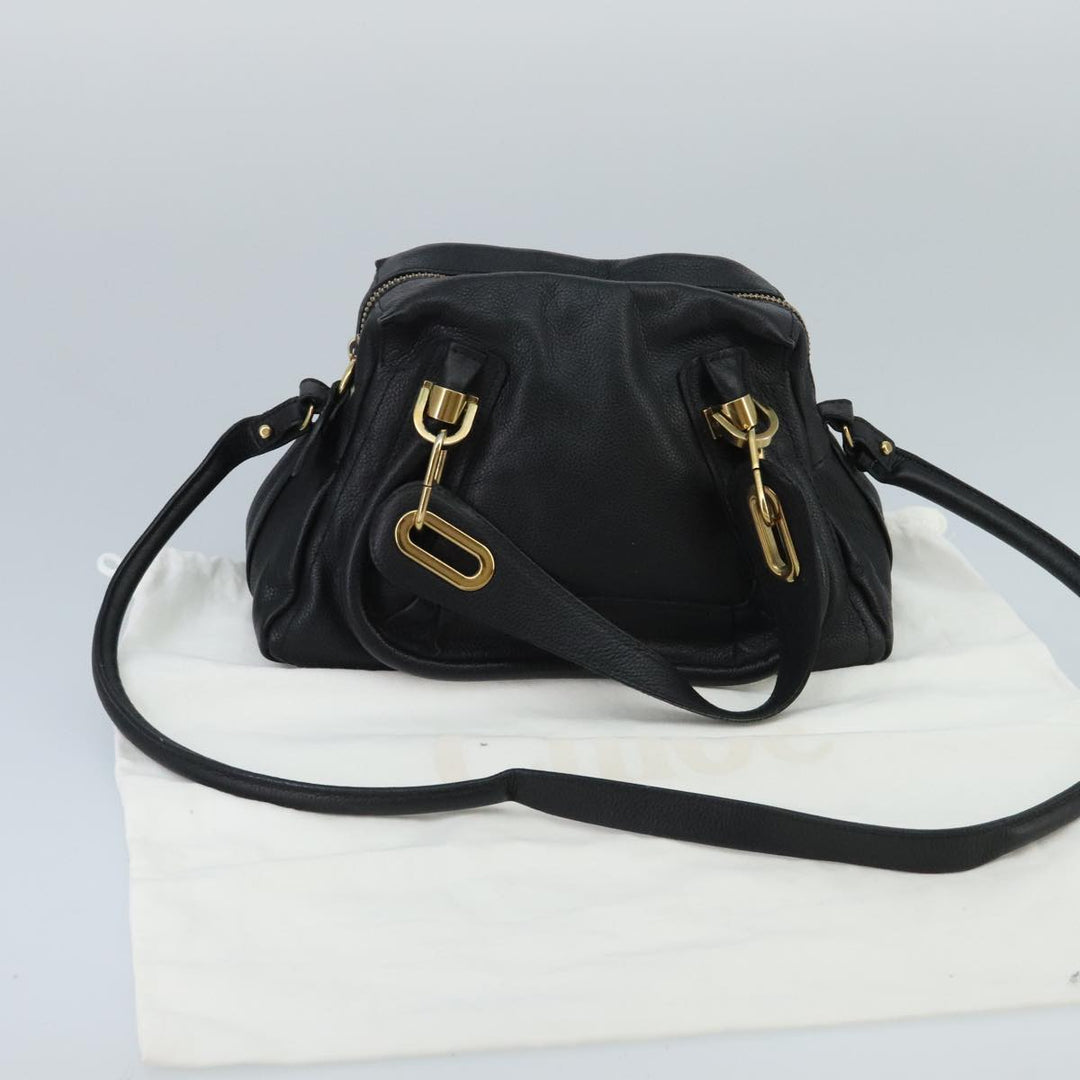 Chloe Paraty Hand Bag Leather 2way Black Gold am7170