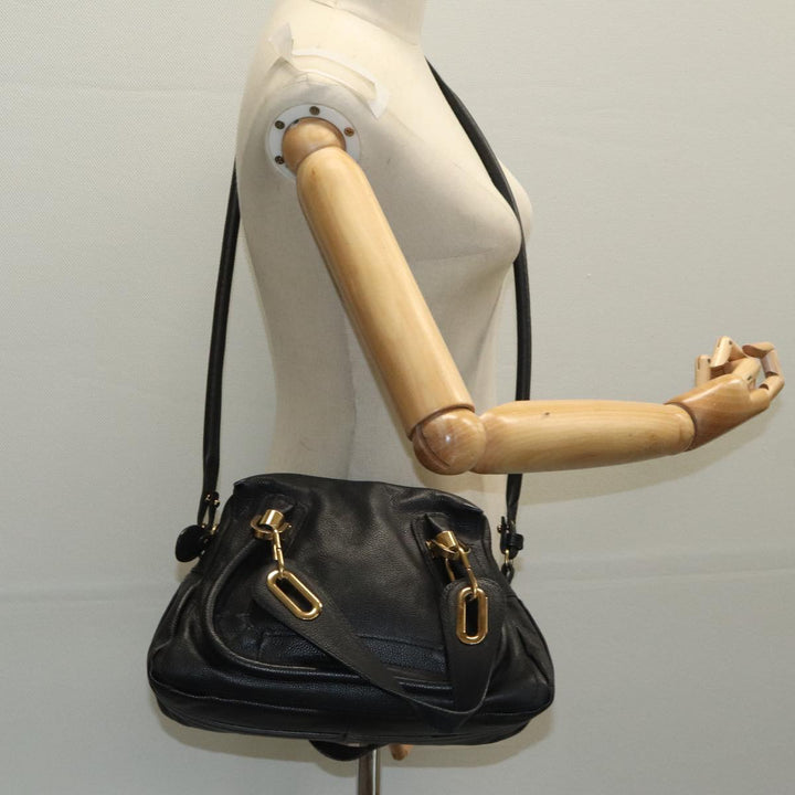 Chloe Paraty Hand Bag Leather 2way Black Gold am7170