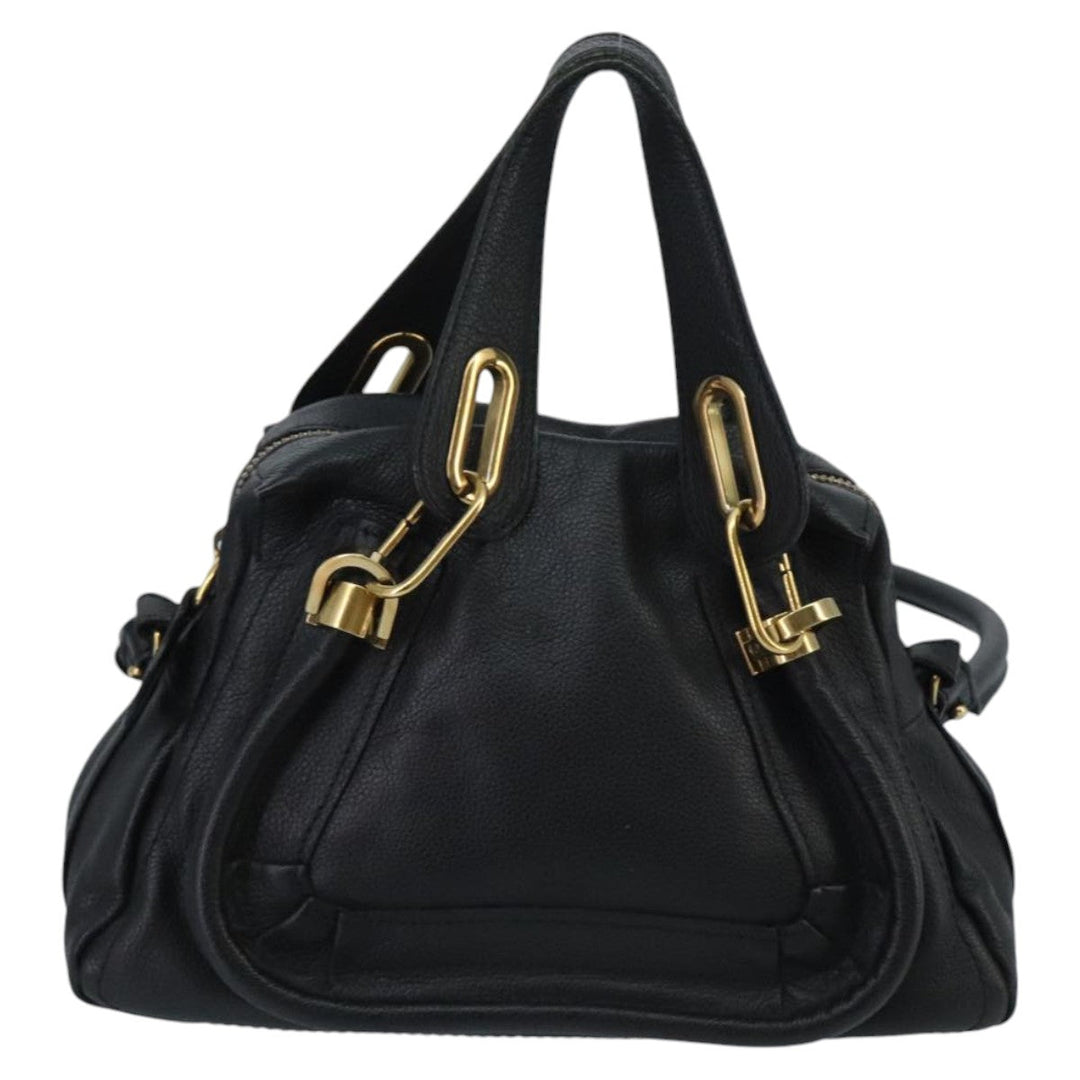 Chloe Paraty Hand Bag Leather 2way Black Gold am7170