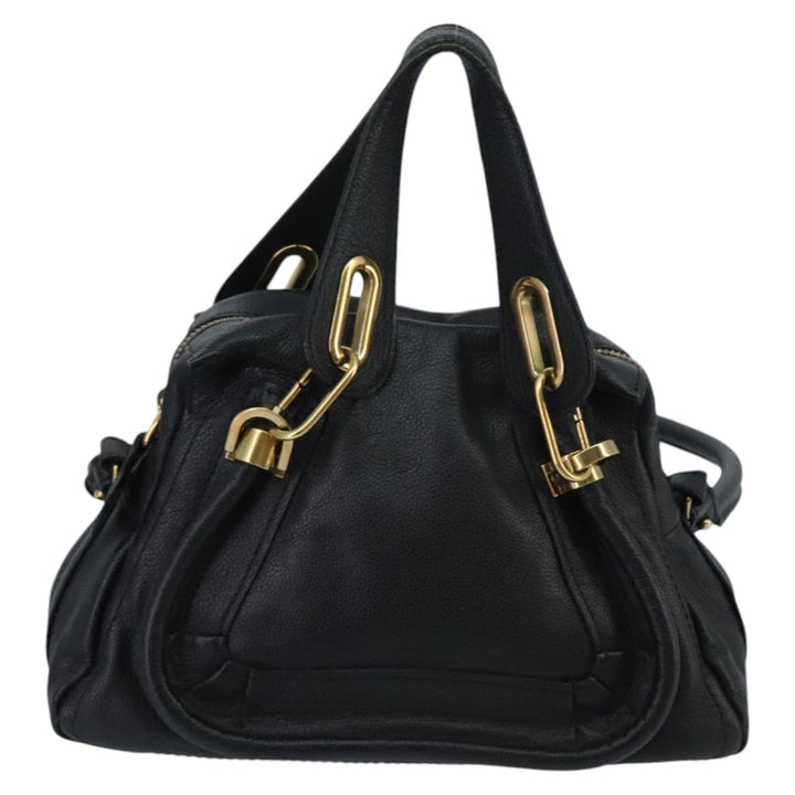 Chloe Paraty Hand Bag Leather 2way Black Gold am7170