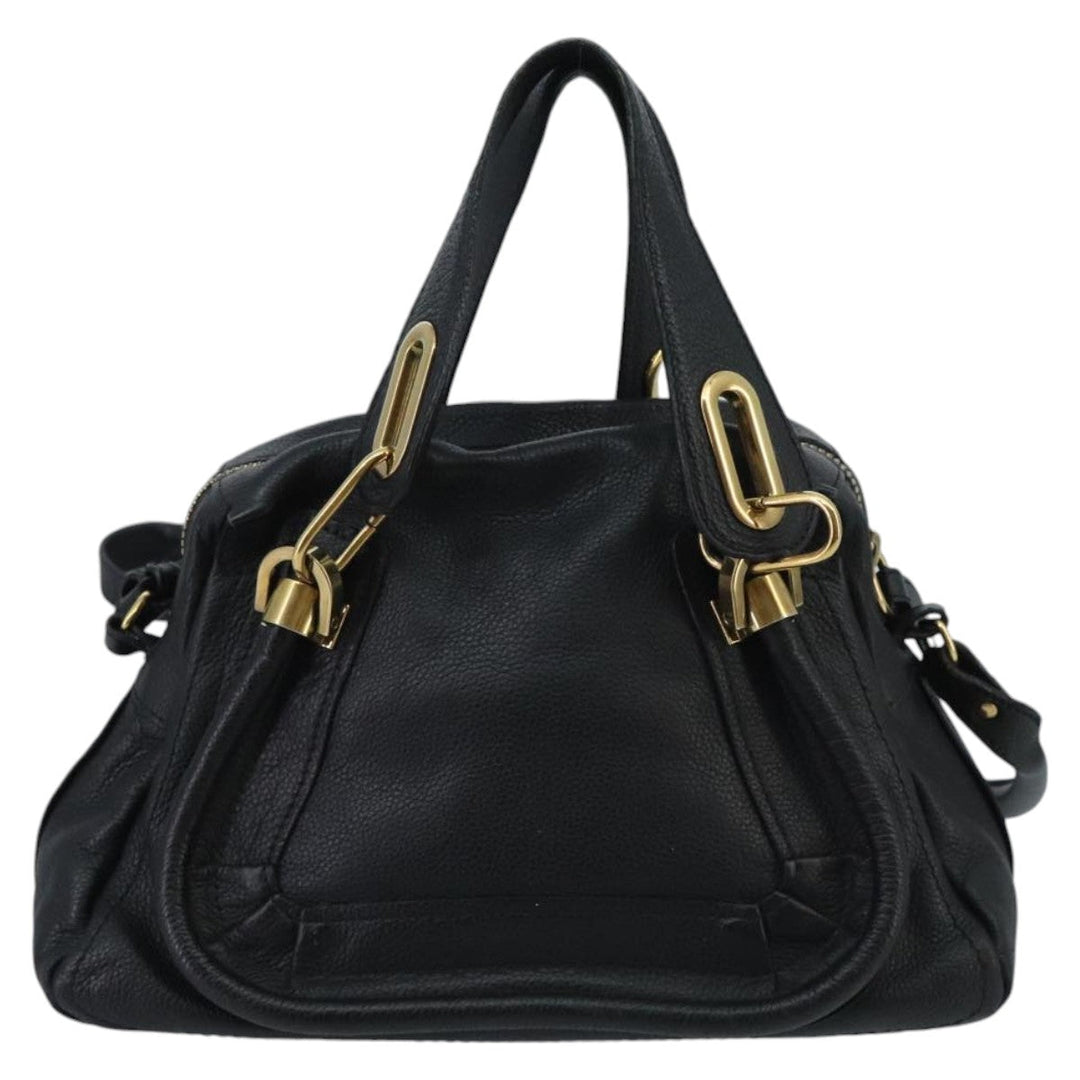 Chloe Paraty Hand Bag Leather 2way Black Gold am7170