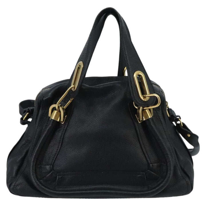 Chloe Paraty Hand Bag Leather 2way Black Gold am7170