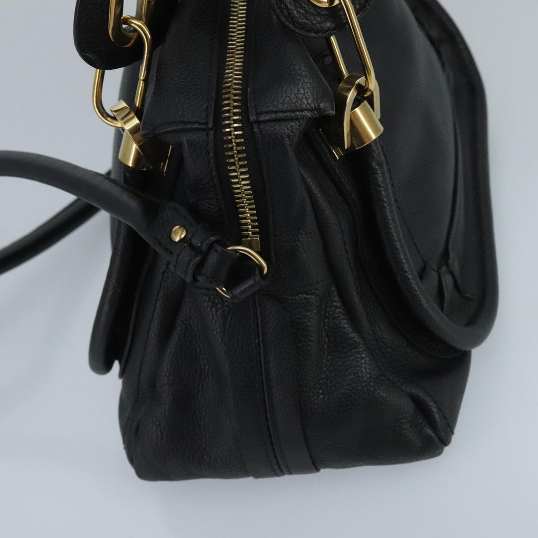 Chloe Paraty Hand Bag Leather 2way Black Gold am7170