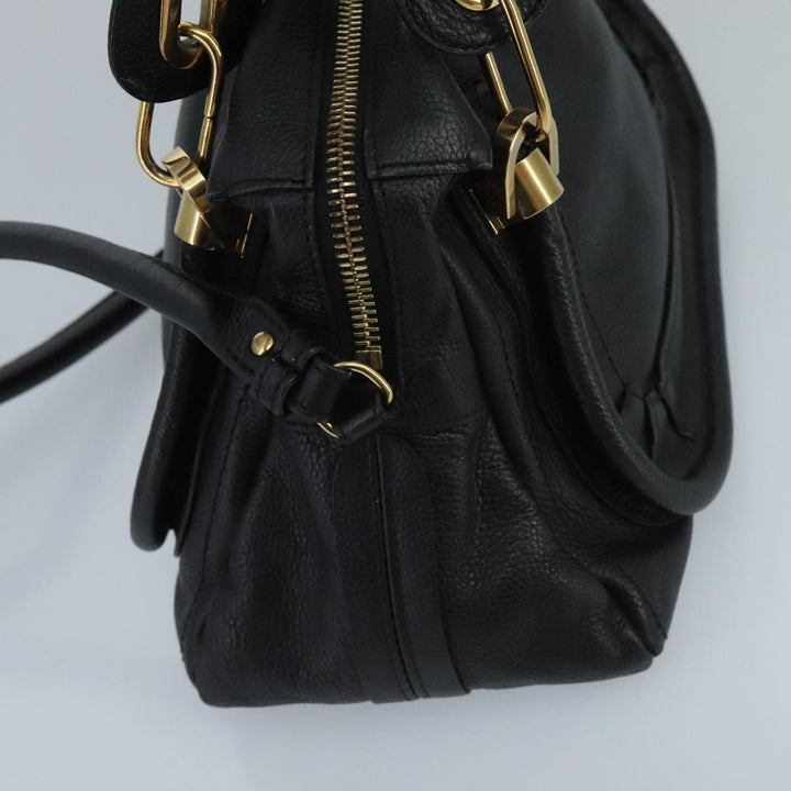Chloe Paraty Hand Bag Leather 2way Black Gold am7170