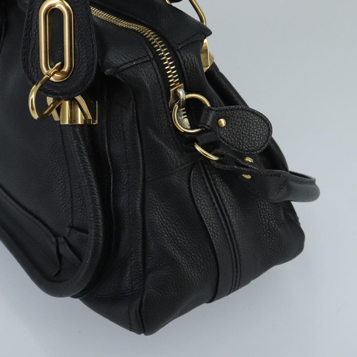 Chloe Paraty Hand Bag Leather 2way Black Gold am7170
