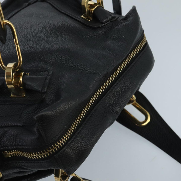 Chloe Paraty Hand Bag Leather 2way Black Gold am7170