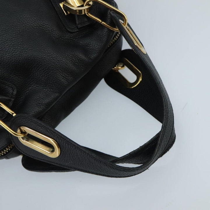 Chloe Paraty Hand Bag Leather 2way Black Gold am7170