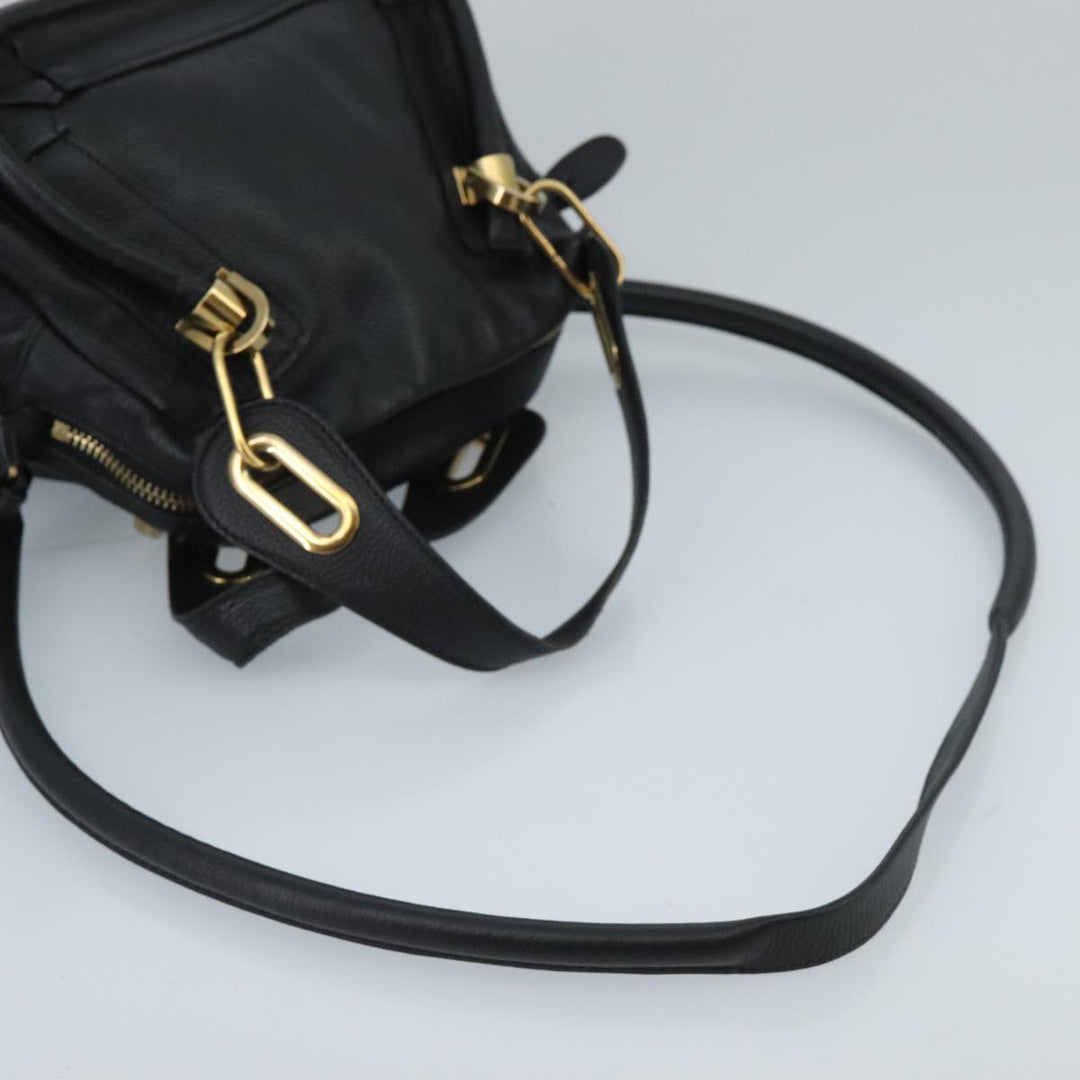 Chloe Paraty Hand Bag Leather 2way Black Gold am7170