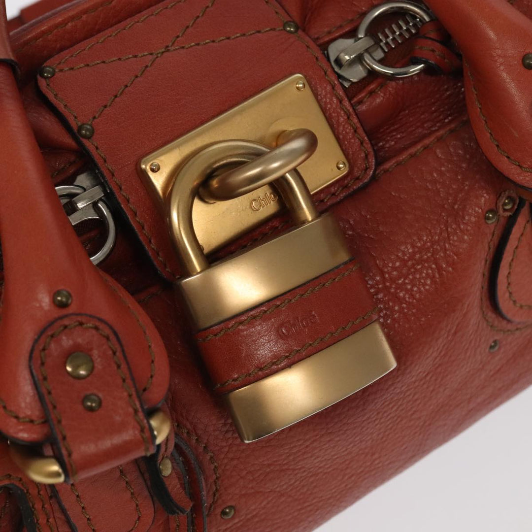 Chloe Paddington Hand Bag Leather Brown Gold Silver am7171
