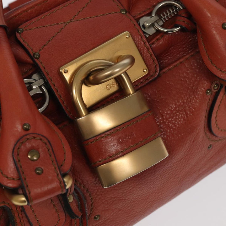 Chloe Paddington Hand Bag Leather Brown Gold Silver am7171