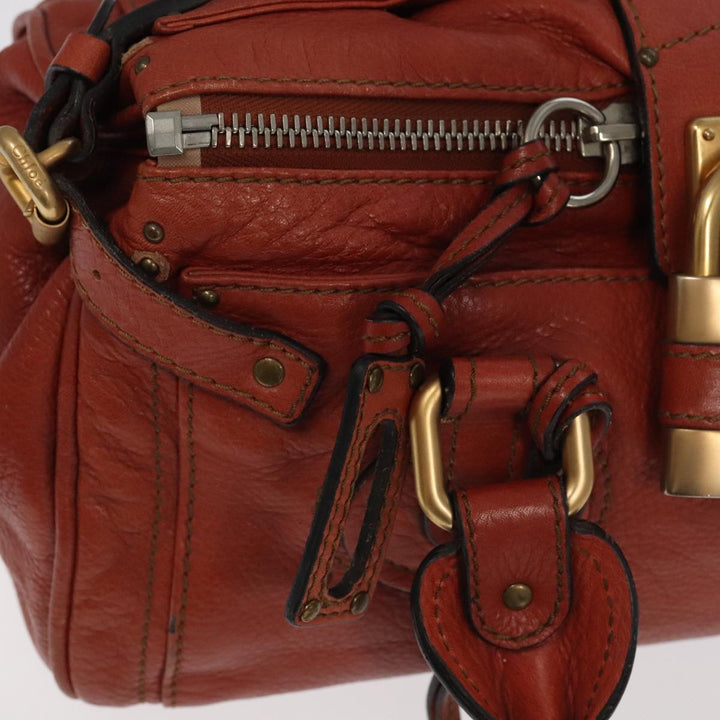 Chloe Paddington Hand Bag Leather Brown Gold Silver am7171