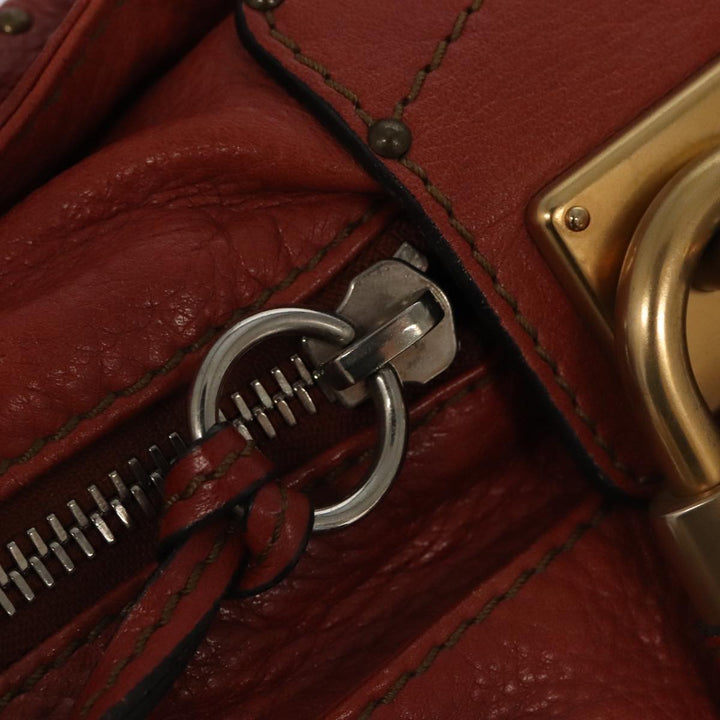 Chloe Paddington Hand Bag Leather Brown Gold Silver am7171