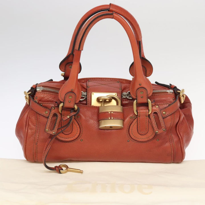 Chloe Paddington Hand Bag Leather Brown Gold Silver am7171