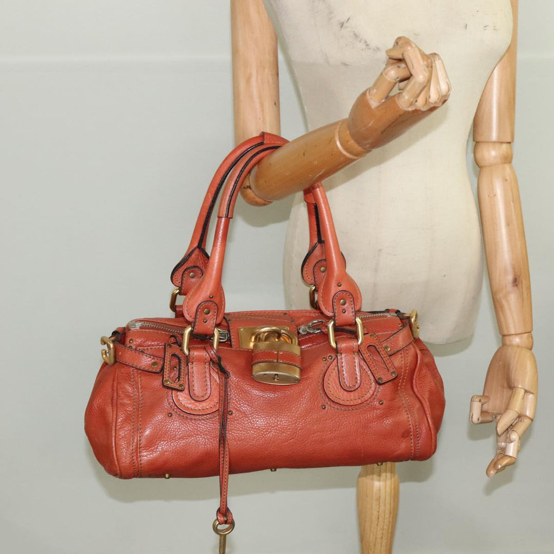 Chloe Paddington Hand Bag Leather Brown Gold Silver am7171
