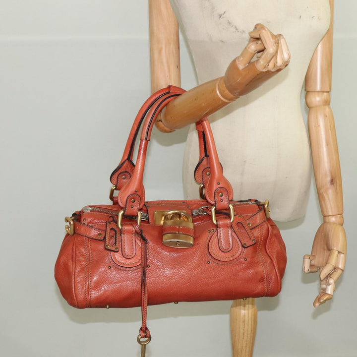 Chloe Paddington Hand Bag Leather Brown Gold Silver am7171