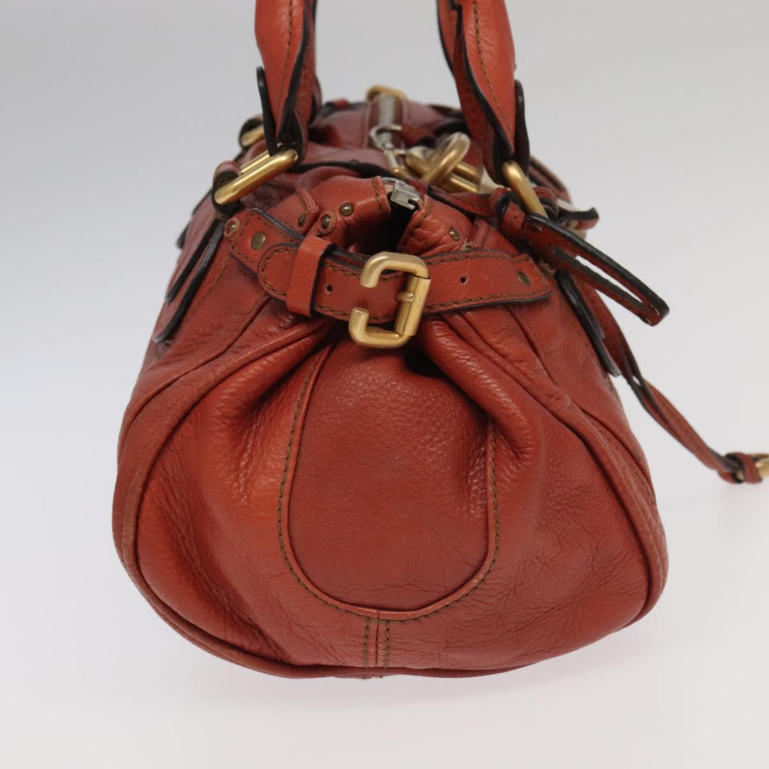 Chloe Paddington Hand Bag Leather Brown Gold Silver am7171