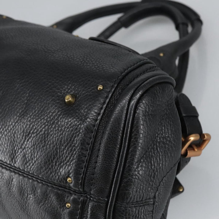 Chloe Paddington Hand Bag Leather Black Gold Silver am7211