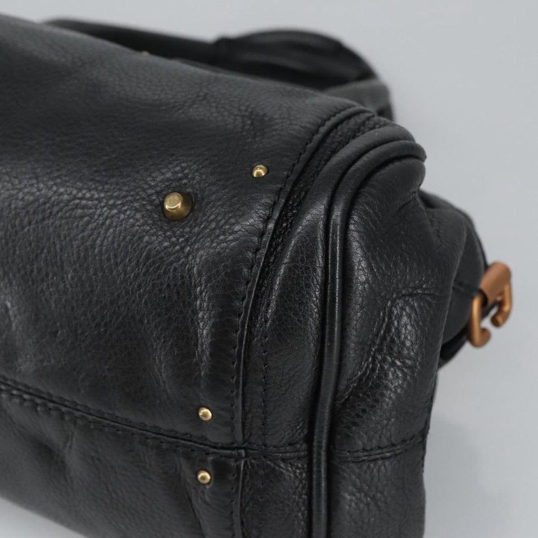 Chloe Paddington Hand Bag Leather Black Gold Silver am7211
