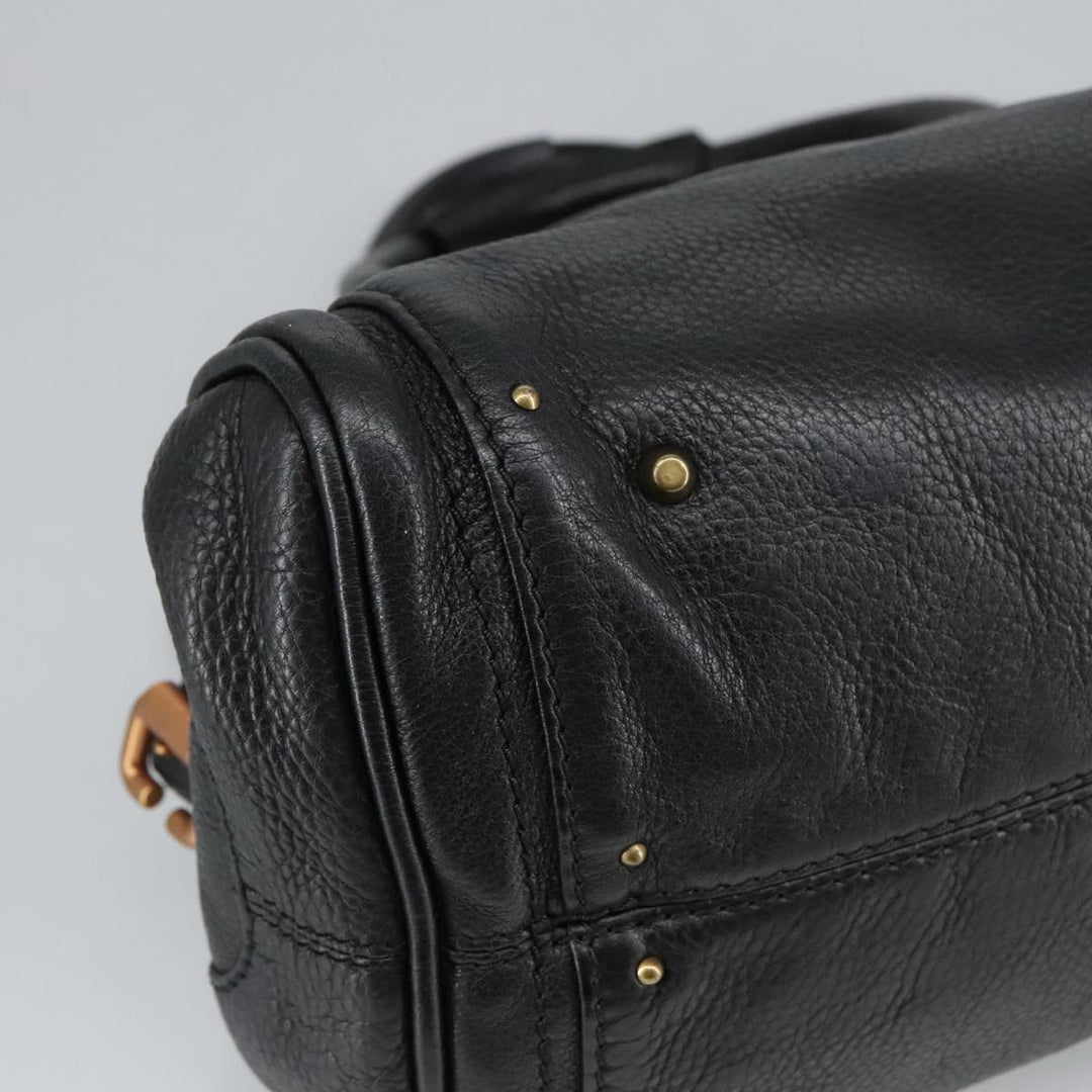 Chloe Paddington Hand Bag Leather Black Gold Silver am7211