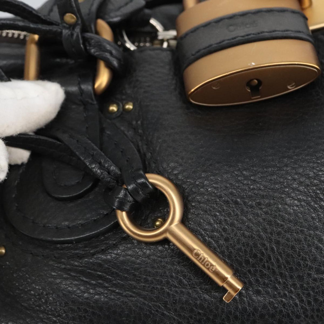Chloe Paddington Hand Bag Leather Black Gold Silver am7211