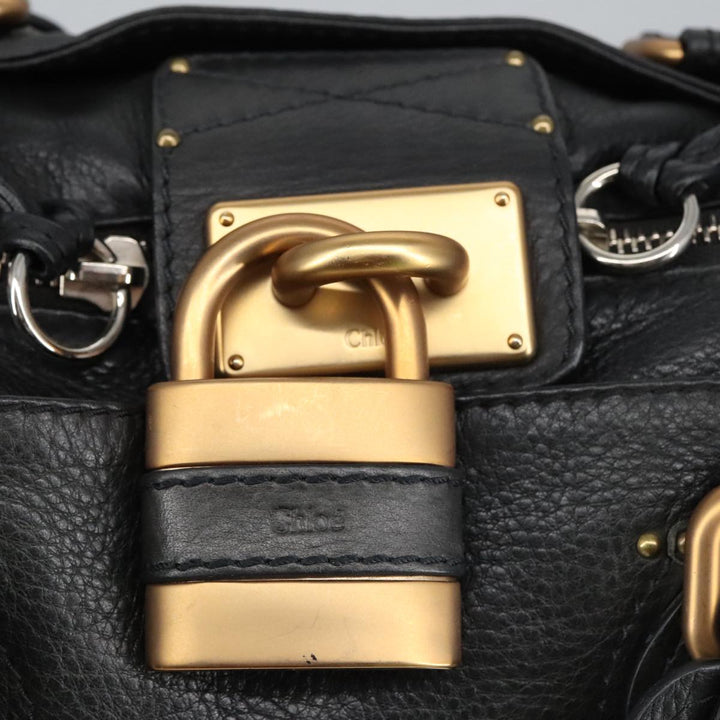 Chloe Paddington Hand Bag Leather Black Gold Silver am7211