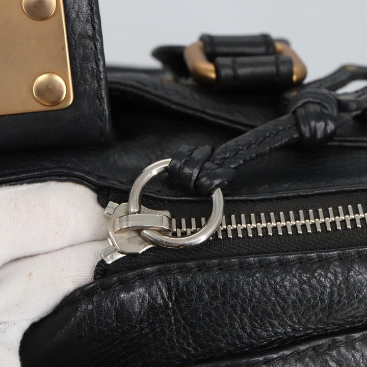 Chloe Paddington Hand Bag Leather Black Gold Silver am7211