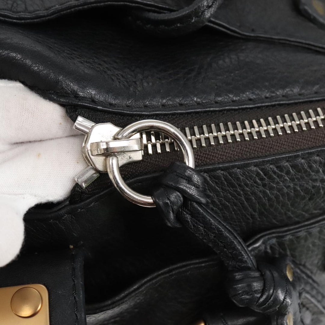 Chloe Paddington Hand Bag Leather Black Gold Silver am7211