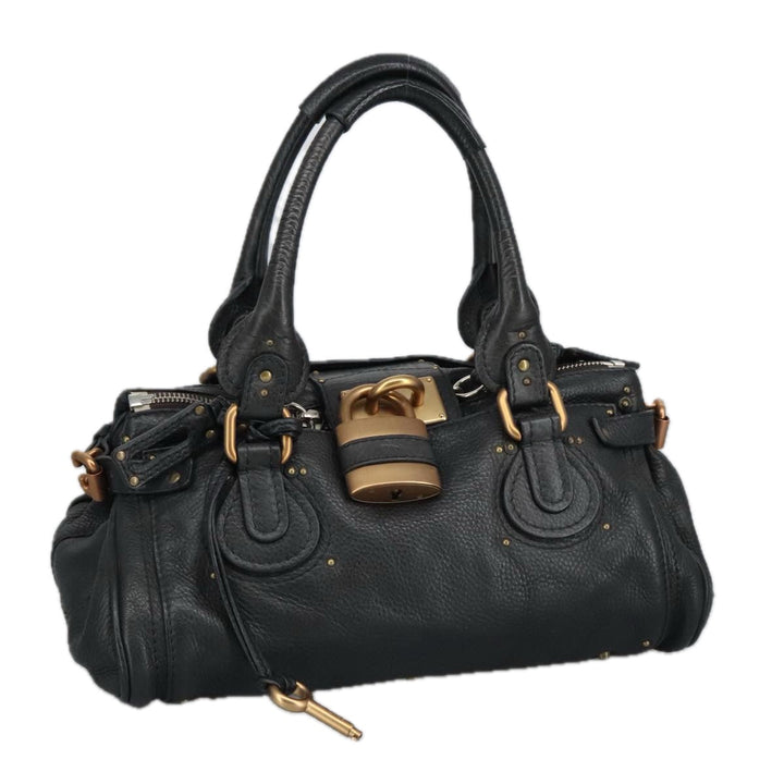 Chloe Paddington Hand Bag Leather Black Gold Silver am7211