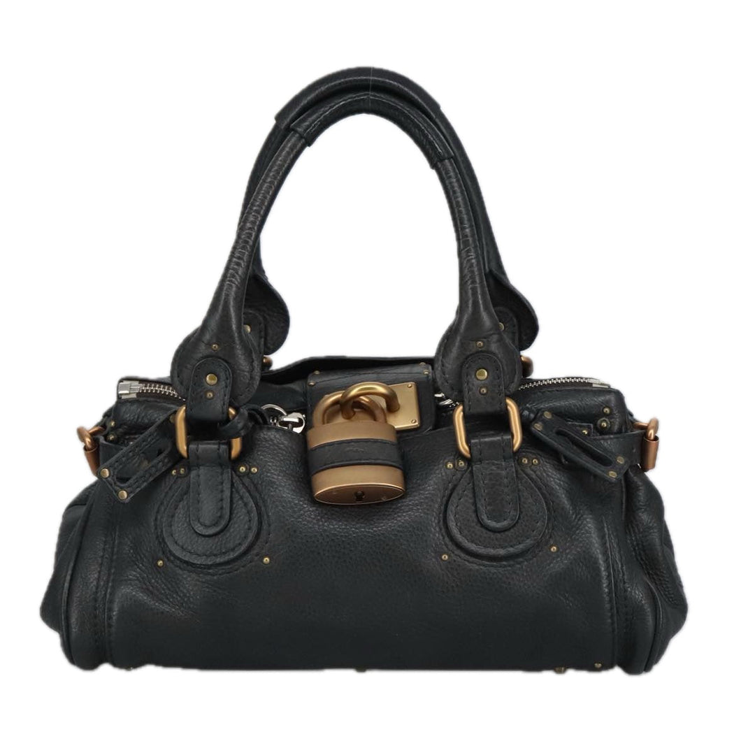 Chloe Paddington Hand Bag Leather Black Gold Silver am7211