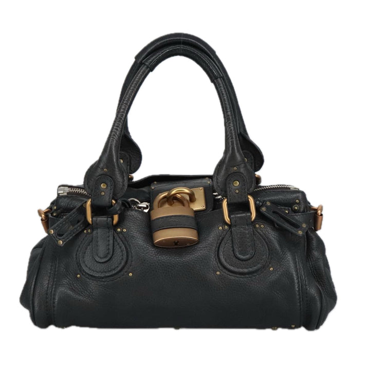 Chloe Paddington Hand Bag Leather Black Gold Silver am7211