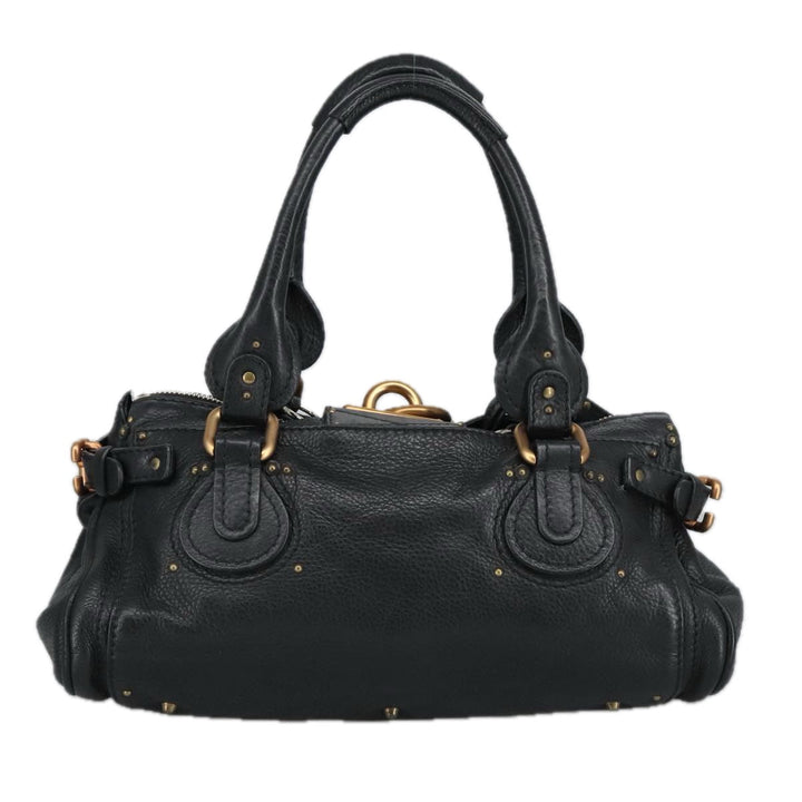Chloe Paddington Hand Bag Leather Black Gold Silver am7211