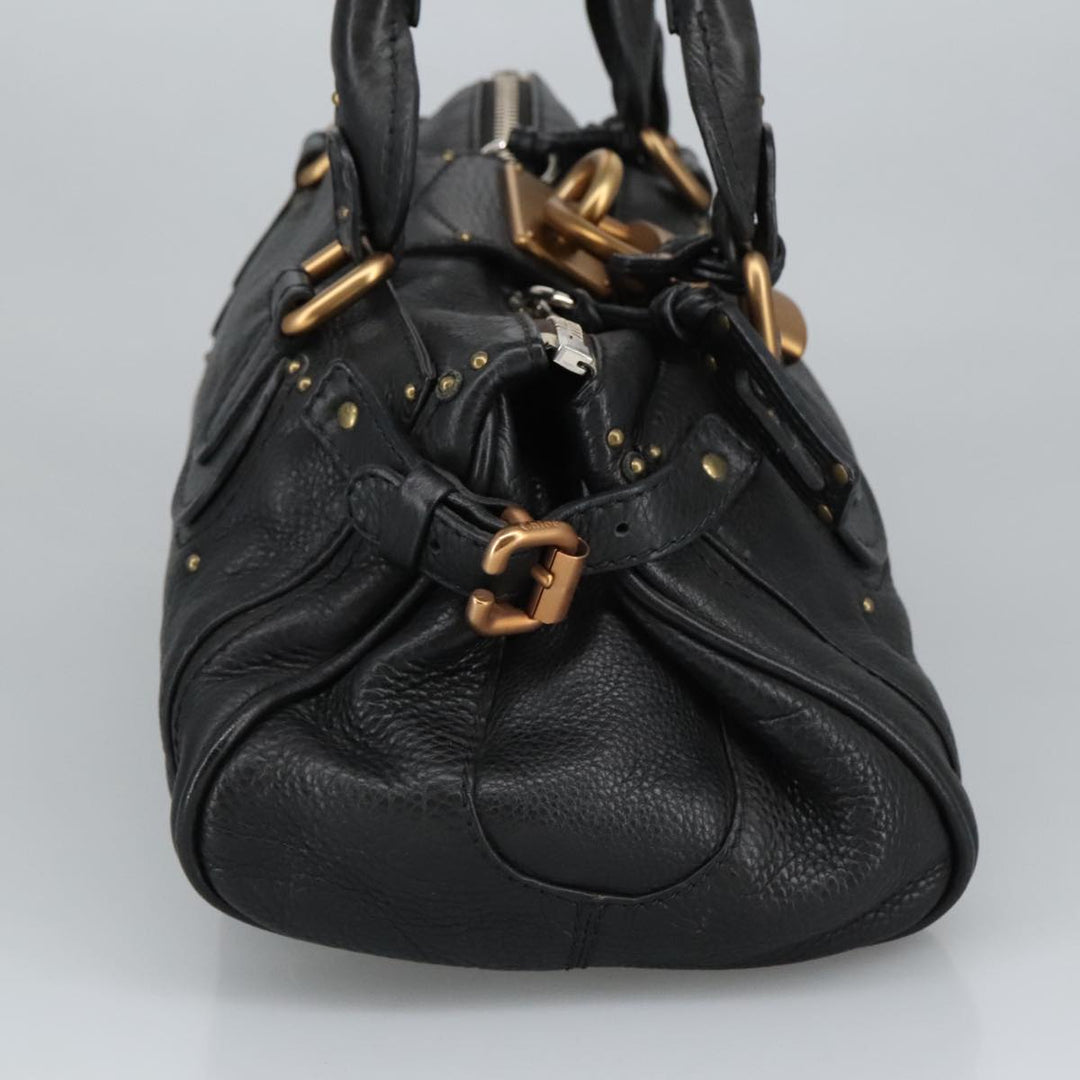 Chloe Paddington Hand Bag Leather Black Gold Silver am7211