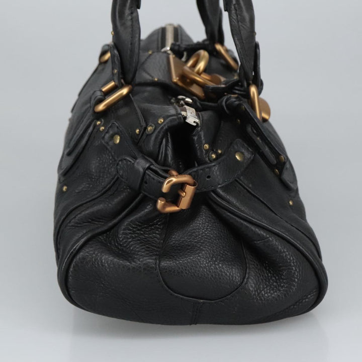 Chloe Paddington Hand Bag Leather Black Gold Silver am7211