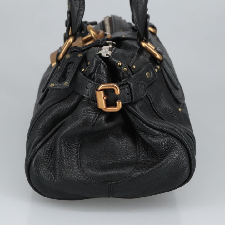 Chloe Paddington Hand Bag Leather Black Gold Silver am7211