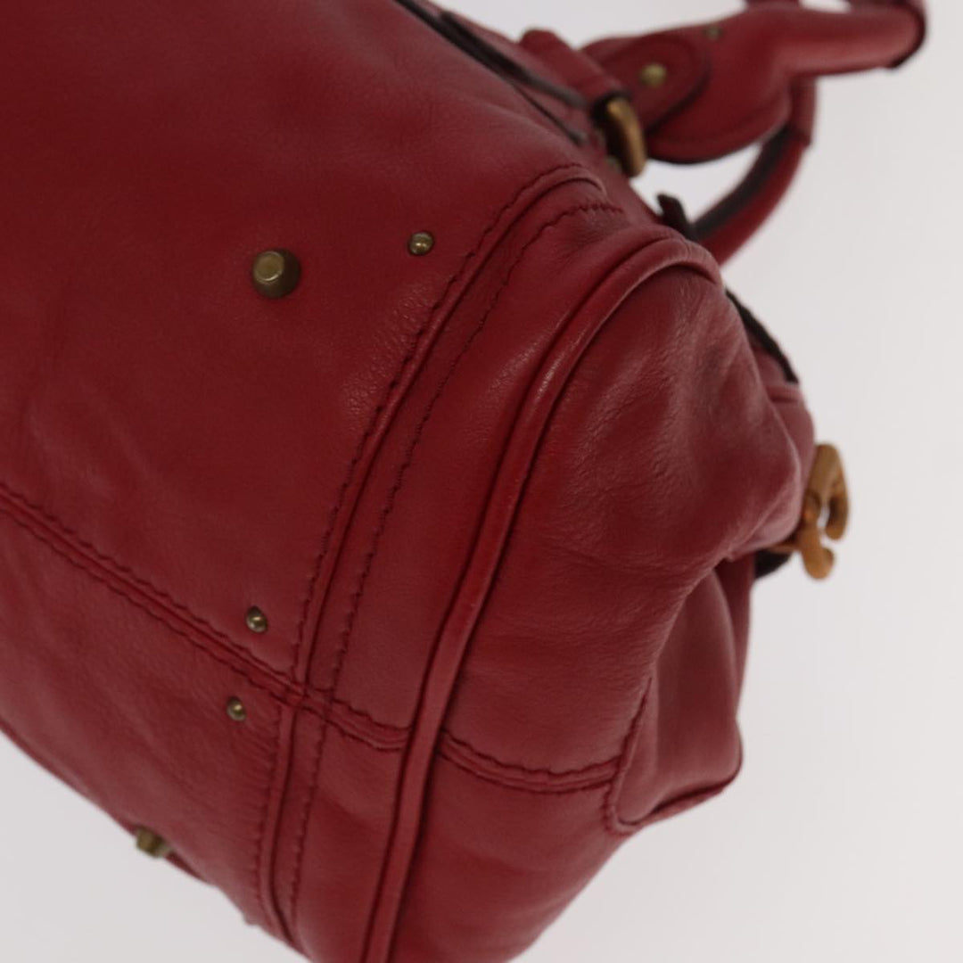 Chloe Paddington Hand Bag Leather Red Gold Silver am7213
