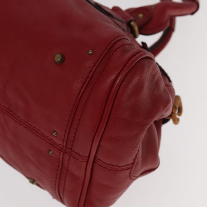 Chloe Paddington Hand Bag Leather Red Gold Silver am7213