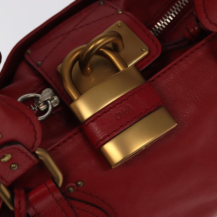 Chloe Paddington Hand Bag Leather Red Gold Silver am7213