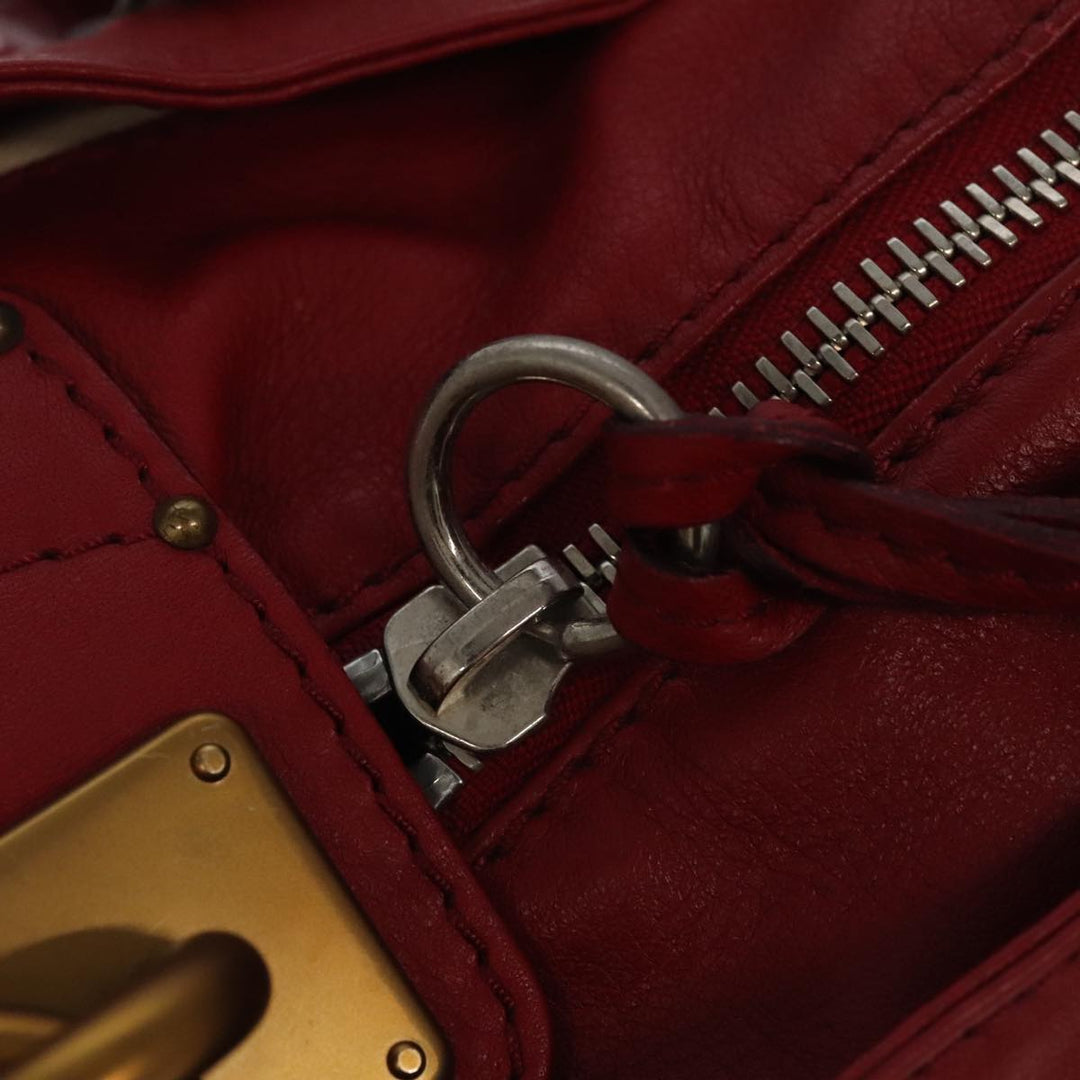 Chloe Paddington Hand Bag Leather Red Gold Silver am7213